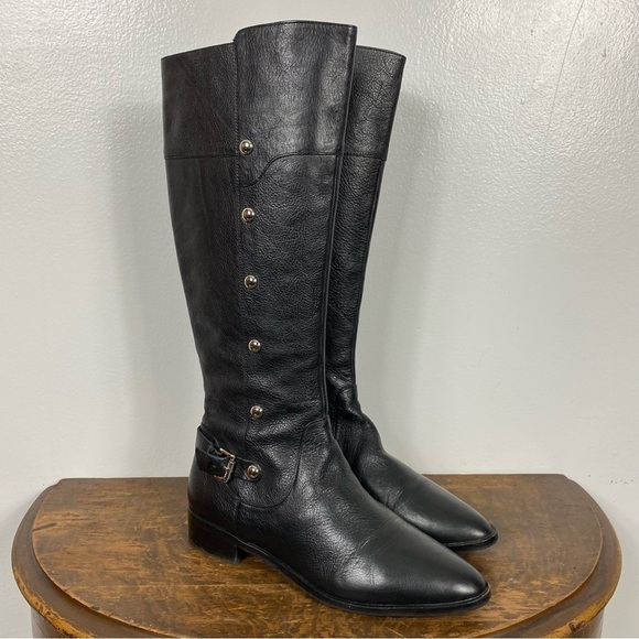 Michael Michael Kors Carney Black Leather Riding Boot Size 9 1/2 - Picture 1 of 10